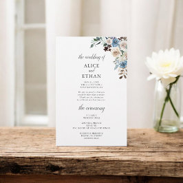 Boho Dusty Blue Beige Fleurs Programme de mariage