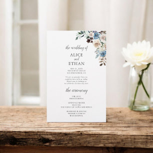 Boho Dusty Blue Beige Fleurs Programme de mariage