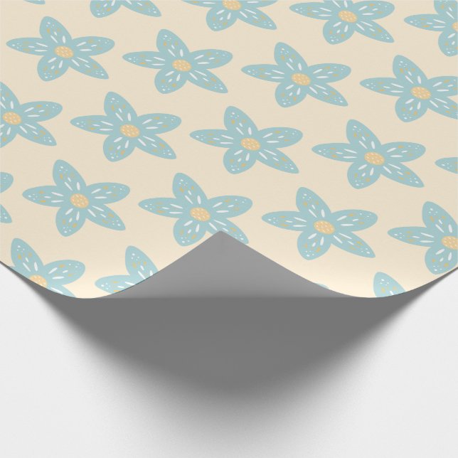 Boho Dusty Blue Blume Muster Gelb Hintergrund Geschenkpapier (Ecke)