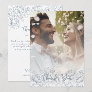 Boho Dusty Blue Botanical Elegantes Foto Dankeskarte
