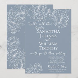 Boho Dusty Blue Botanical Floral Moderne Hochzeit Einladung