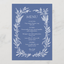 Boho Dusty Blue Botanischer Kranz Hochzeit Menükarte