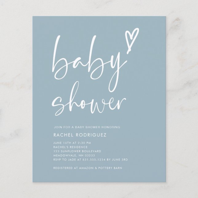 Boho Dusty Blue Boy Baby Shower Einladung (Vorderseite)