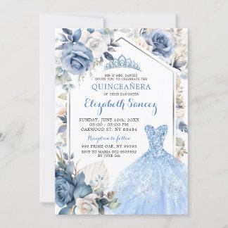 Boho Dusty Blue Dress Princess Quinceañera Einladung
