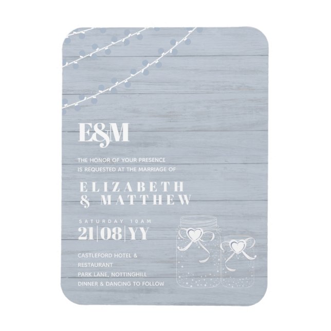 BOHO Dusty Blue Driftwood Mason Jars Wedding Magnet (Vertikal)