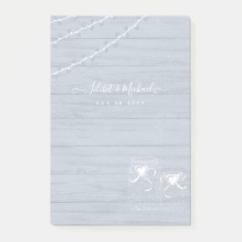 BOHO Dusty Blue Driftwood Mason Jars Wedding Post-it Klebezettel