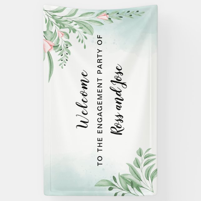 Boho Dusty Blue Engagement Party Begrüßung Banner (Vertikal)