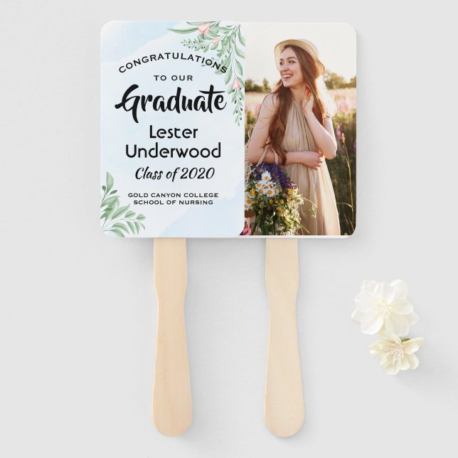 Boho Dusty Blue Eucalyptus Abschluss Fächer (Vorne und Hinten)