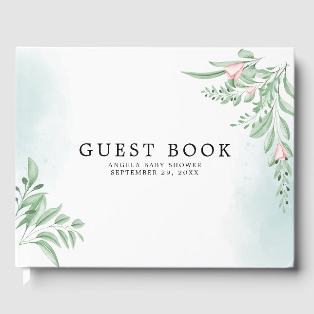 Boho Dusty Blue Eucalyptus ​ Baby Dusche Gästebuch (Vorderseite)