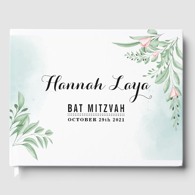 Boho Dusty Blue Eucalyptus Bat Mitzvah Gästebuch (Vorderseite)