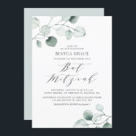 Boho Dusty Blue Eucalyptus Blätter Bat Mitzvah Einladung<br><div class="desc">Greenery Fledermaus Mitzvah Einladung mit Aquarell dusty blue eucalyptus Blätter mit einem whimsical Skript. Personalisieren Sie Ihre persönlichen Daten,  indem Sie Ihre eigenen Daten hinzufügen. Diese Eukalyptus-Einladung ist perfekt für jede Fledermausmitzvah Thema und Saison.</div>
