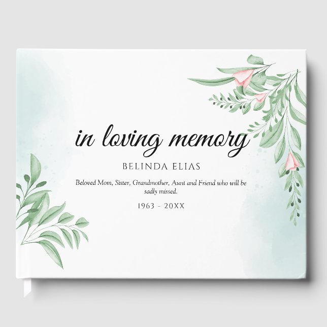 Boho Dusty Blue Eucalyptus Funeral Gästebuch (Vorderseite)