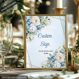 Boho Dusty Blue Eucalyptus Gold Glitzer Custom Poster