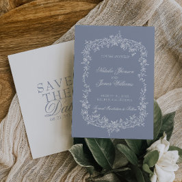 Boho Dusty Blue Floral Botanical Wedding Save The Date