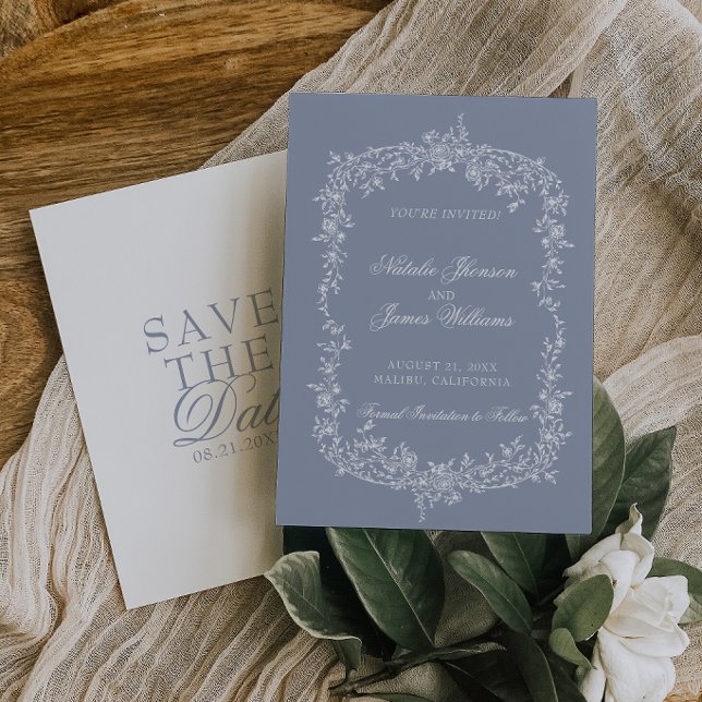 Boho Dusty Blue Floral Botanical Wedding Save The  Date (Von Creator hochgeladen)