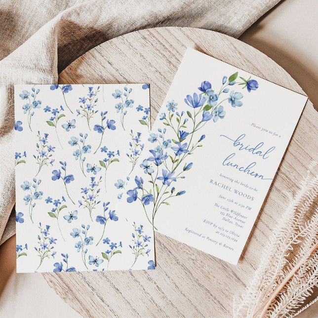 Boho Dusty Blue Floral Bridal Luncheon Einladung (Von Creator hochgeladen)