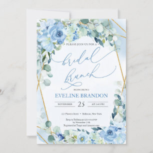 Boho Dusty Blue Floral Imitats Gold Geometric Brid Einladung