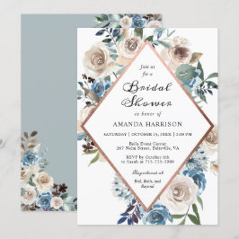 Boho Dusty Blue Floral Rose Gold Brautparty Einladung