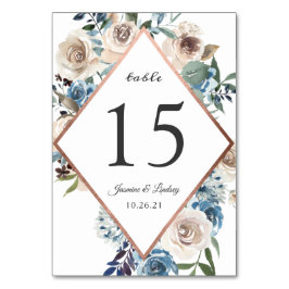 Boho Dusty Blue Floral Rustikale Rose Goldene Hoch Tischnummer