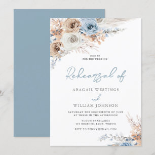 Boho Dusty Blue Floral Wedding Probe Dinner Einladung