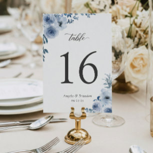 Boho Dusty Blue Florale Hochzeit Tischnummer Karte