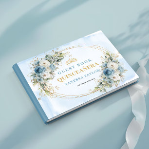 Boho Dusty Blue Gold Floral Eucalyptus Gästebuch