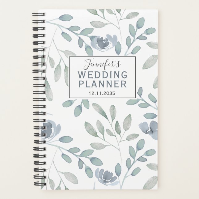 Boho Dusty Blue & Green Motif Wedding planner (Devant)