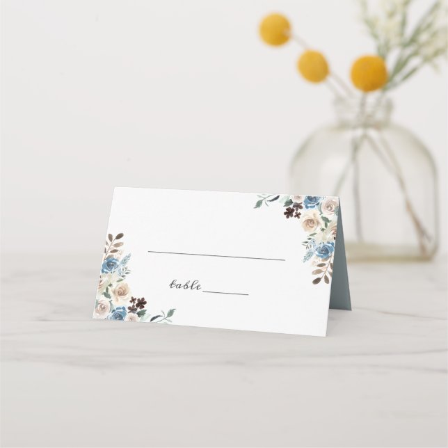 Boho Dusty Blue Green Rustic Floral Wedding Platzkarte (Vorderseite)