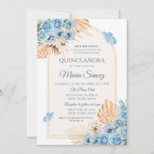 Boho Dusty Blue Mexican Girl Quinceañera Einladung