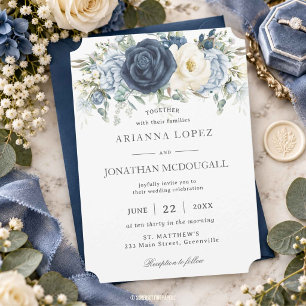 Boho Dusty Blue Navy Elfenbein Florale Sage Hochze Einladung