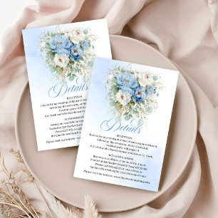 Boho Dusty Blue Pfingstrosen Weiße Hochzeitsdetail Begleitkarte