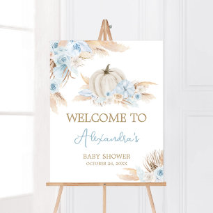 Boho Dusty Blue Pumpkin Baby Dusche Willkommen Poster
