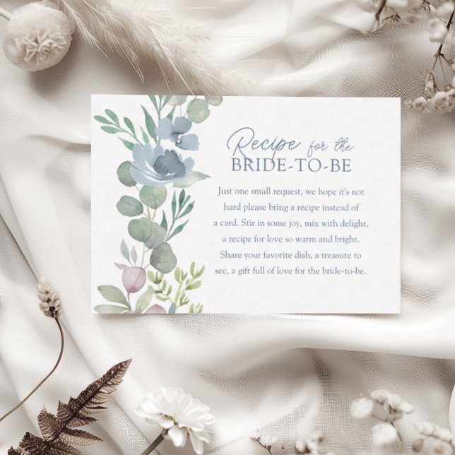 Boho Dusty Blue Recipe for the Bride Floral Begleitkarte (Von Creator hochgeladen)