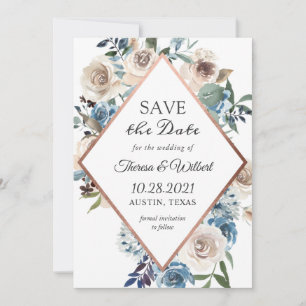 Boho Dusty Blue Rustikale Blumige Speichert Das Da Save The Date