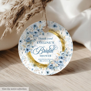Boho Dusty Blue Sage Gold Floral Brautparty Geschenkanhänger