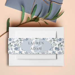 Boho Dusty Blue Watercolor BlumenWedding Einladungsbanderole