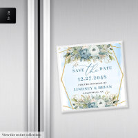 Boho Dusty Blue White Peony Floral Save the Date