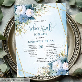 Boho Dusty Blue White Peony Probe Dinner Card Einladung