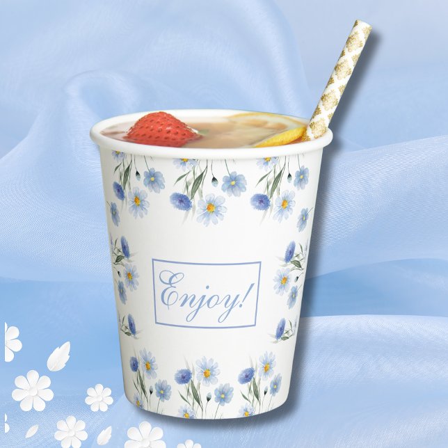 Boho Dusty Blue Wildblume Brautparty Pappbecher (Von Creator hochgeladen)