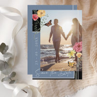 Boho Dusty Blue Wildblumen Foto Save the Date