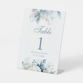 Boho Dusty Blue Wildblumen Hochzeit Tischnummer Sockelschild