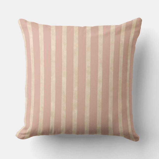 Boho Dusty Blush Pink und Creme Streifen Kissen (Vorderseite)