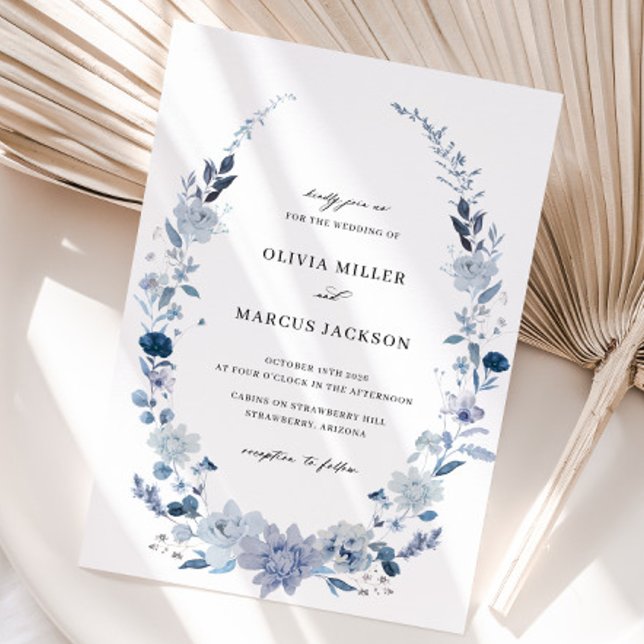 Boho Dusty Fleur sauvage bleu Faire-part de mariag (Invitation Front)