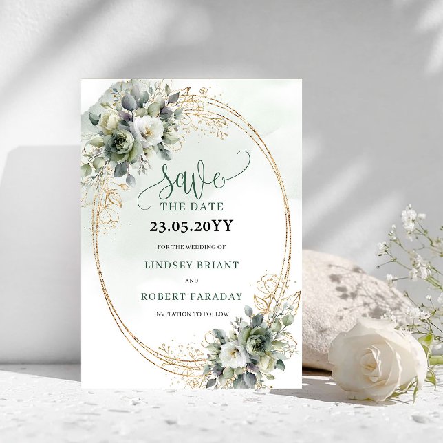Boho Dusty Green Eukalyptus Aquarell Save The Date (Boho Greenery Sage Eucalyptus Save The Date Card)