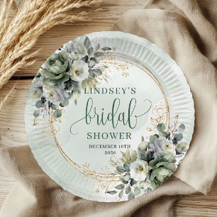 Boho Dusty Green Eukalyptus Brautparty-Papier Pappteller