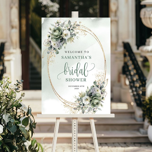 Boho Dusty Green Eukalyptus Brautparty Willkommens Poster (Boho Dusty Green Eucalyptus Bridal Shower Welcome Sign)