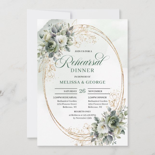 Boho Dusty Green Eukalyptus Probe Dinner  Einladung (Vorderseite)