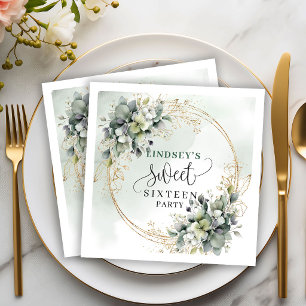 Boho Dusty Green Sweet Sixteen Eukalyptus Party Na Serviette