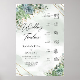 Boho Dusty grüne Succulents Gold Hochzeit Timeline Poster