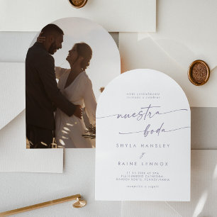 Boho Dusty Lila Foto Arch Spanish Wedding Einladung